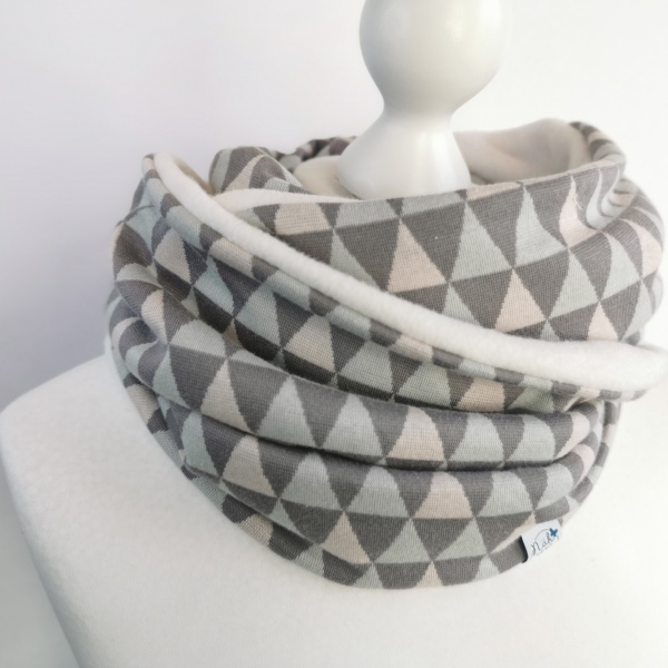 Loop Winterschal mint grau gemustert – Schlauchschal mit Kuschelfleece