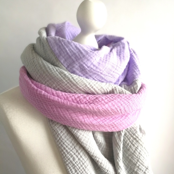 XXL Musselintuch rosa/lila/grau gemustert 