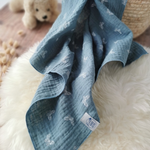 Musselin-Baby-Halstuch blau mit Schmetterlingen 50x50 cm (1)
