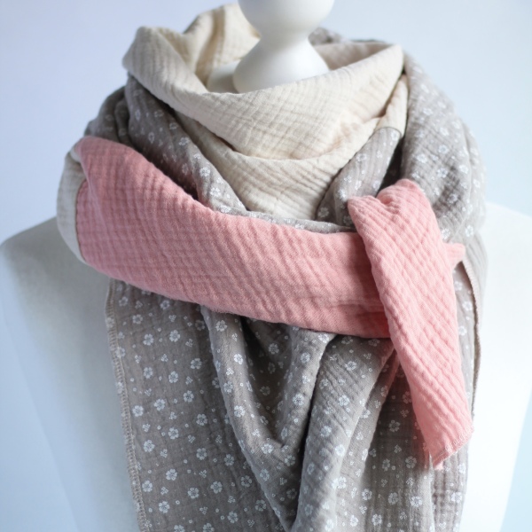 XXL Musselintuch creme/rosa/taupe